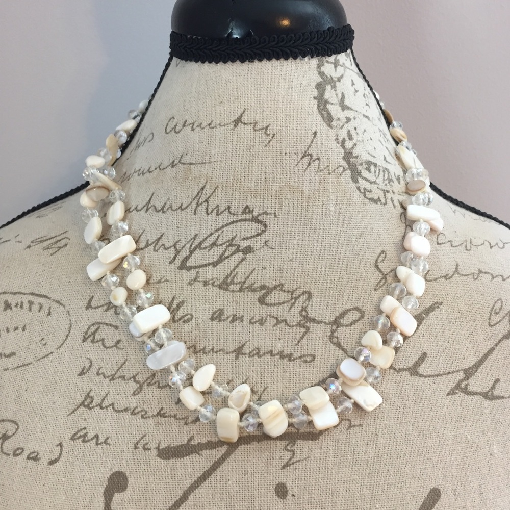 Abalone shell and crystal 48 in necklace